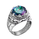 Dazzle Dime® Vintage 925 Sterling Silver Mystic Topaz Ring for Men | Unique Colorful Gemstone Jewelry
