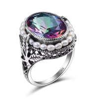 Dazzle Dime® 925 Sterling Silver Pearl & Blue Topaz Ring | Elegant Gemstone Jewelry for Women