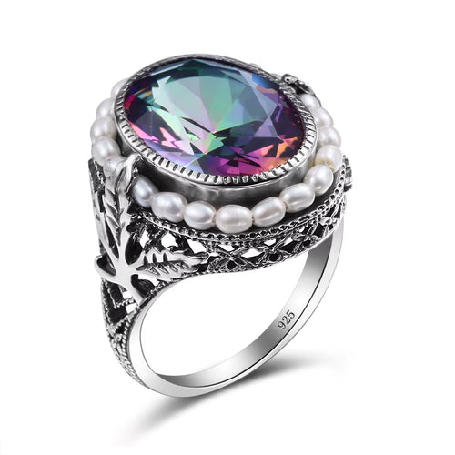 Dazzle Dime® 925 Sterling Silver Pearl & Blue Topaz Ring | Elegant Gemstone Jewelry for Women