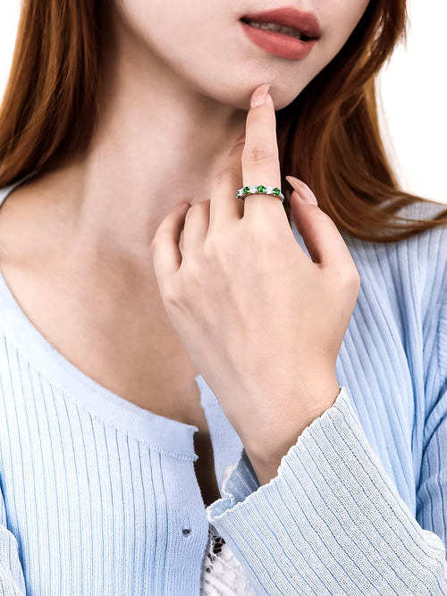 Dazzle Dime® Gemstone Moissanite Eternity Band with Birthstone Accents in 925 Sterling Silver