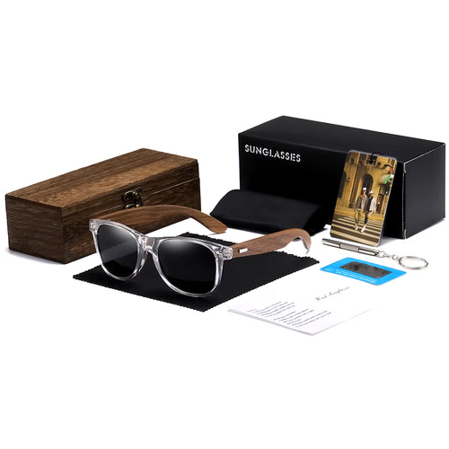 Handmade Transparent Color Frame Polarized Wooden Sunglasses for Men & Women – A Blend of Fashion and Craftsmanship