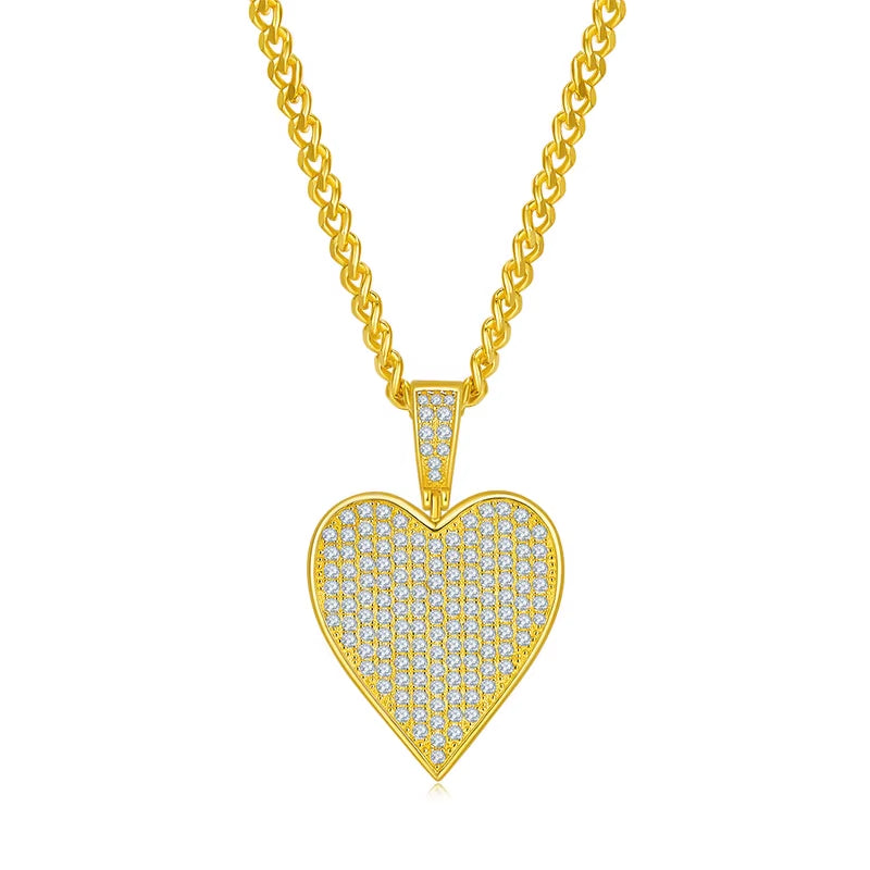 Hip-Hop Men’s Poker Hearts Necklace – 925 Sterling Silver with Moissanite Pendant