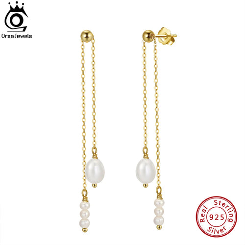 14K Gold-Plated Long Pearl Tassel Earrings for Women | 925 Sterling Silver Drop Jewelry with Cultured Freshwater Pearls