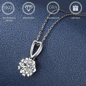 1.0 - 3.0 Carat Moissanite Hollow Heart - Shaped Snowflake Necklace with GRA Cert - Dazzle Dime