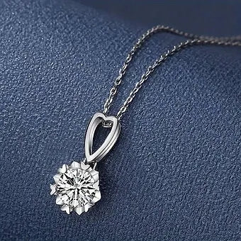 1.0 - 3.0 Carat Moissanite Hollow Heart - Shaped Snowflake Necklace with GRA Cert - Dazzle Dime