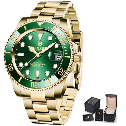 Men's Gold 40MM Automatic Luxury Sapphire Glass Mechanical Watch Stainless Steel Waterproof