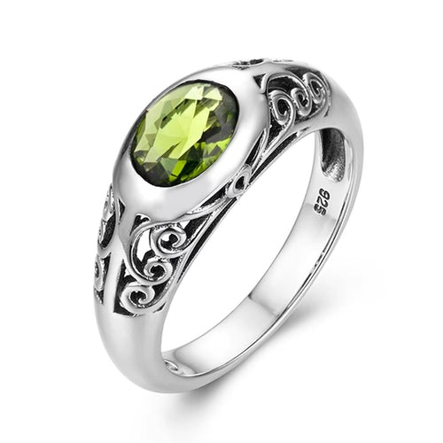 Dazzle Dime® Retro 925 Sterling Silver Peridot Ring for Women | VVS Clarity Oval Gemstone Jewelry