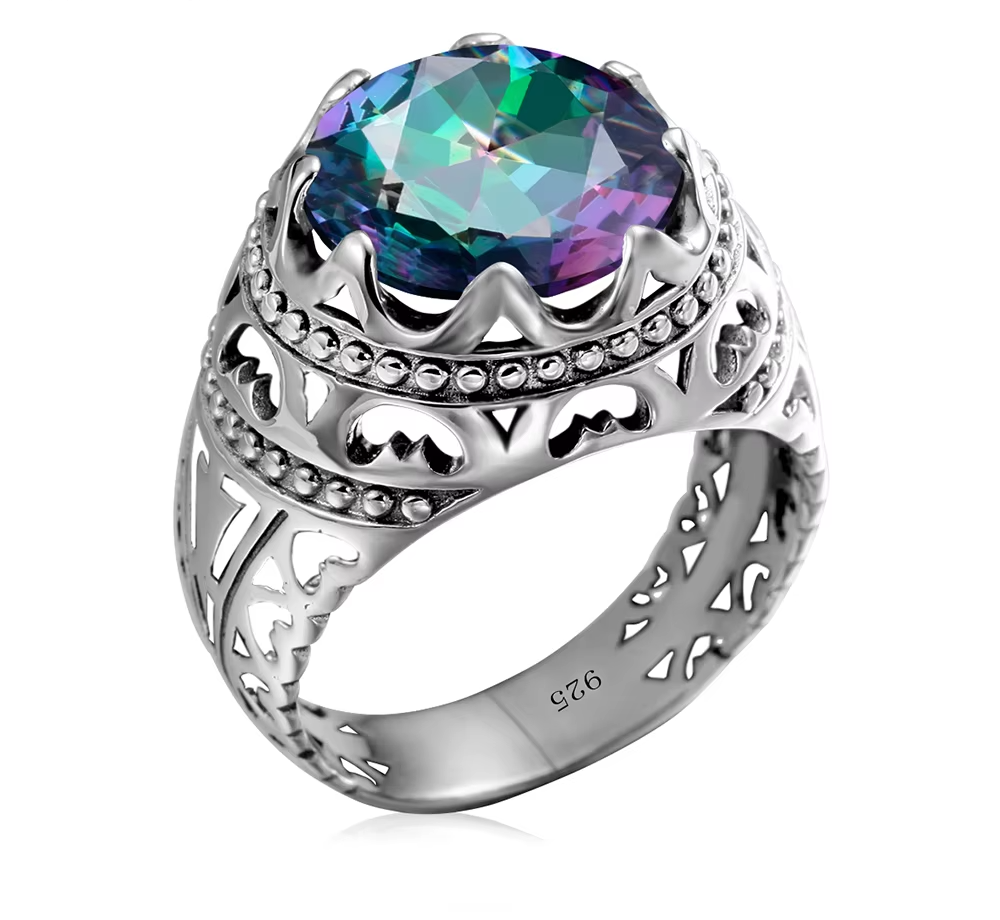 Dazzle Dime® Vintage Luxury Gemstone Ring for Men | Genuine 925 Sterling Silver Round Cut Gemstone