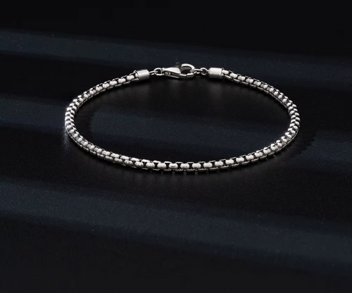 Dazzle Dime® Italian 3mm Round Box Chain Bracelet for Men | S925 Sterling Silver Hand Chain