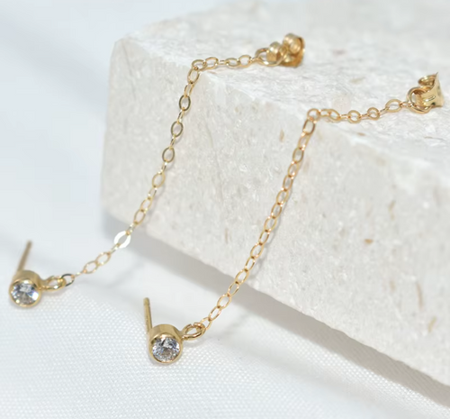 Gold Filled Chain Wrap Earrings – Handmade Minimalist Korean Jewelry for Women