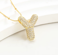 S925 Moissanite Diamond Initials Bubble Letter A - Z Pendant & Necklace 18k Yellow Gold Plated Chunky, Hip-Hop Women Style with GRA Certificate