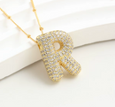 S925 Moissanite Diamond Initials Bubble Letter A - Z Pendant & Necklace 18k Yellow Gold Plated Chunky, Hip-Hop Women Style with GRA Certificate