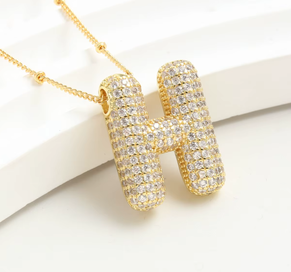 S925 Moissanite Diamond Initials Bubble Letter A - Z Pendant & Necklace 18k Yellow Gold Plated Chunky, Hip-Hop Women Style with GRA Certificate