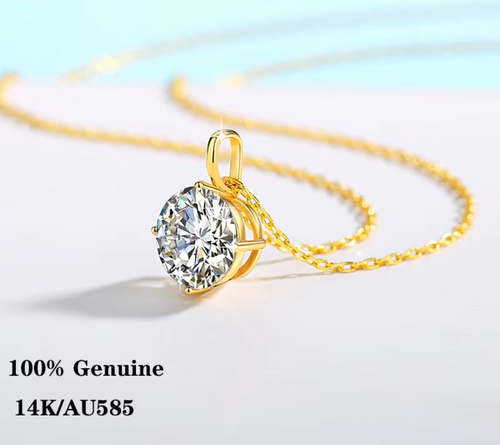 Dazzle Dime® 14K Gold Moissanite Pendant | AU585 Certified | Elegant Fine Jewelry for Women