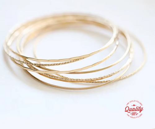 Dazzle Dime® 14K Gold-Filled Stacking Bangle | Handmade Closed Bracelet | Vintage Boho Charm Bracelet | Tarnish-Resistant Bridesmaid Gift