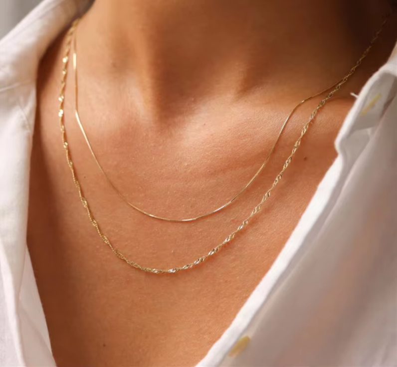 14K Gold Filled Singapore Chain Necklace Dainty Rope Chain Necklace Tarnish Resistant Jewelry Boho Necklace for Women