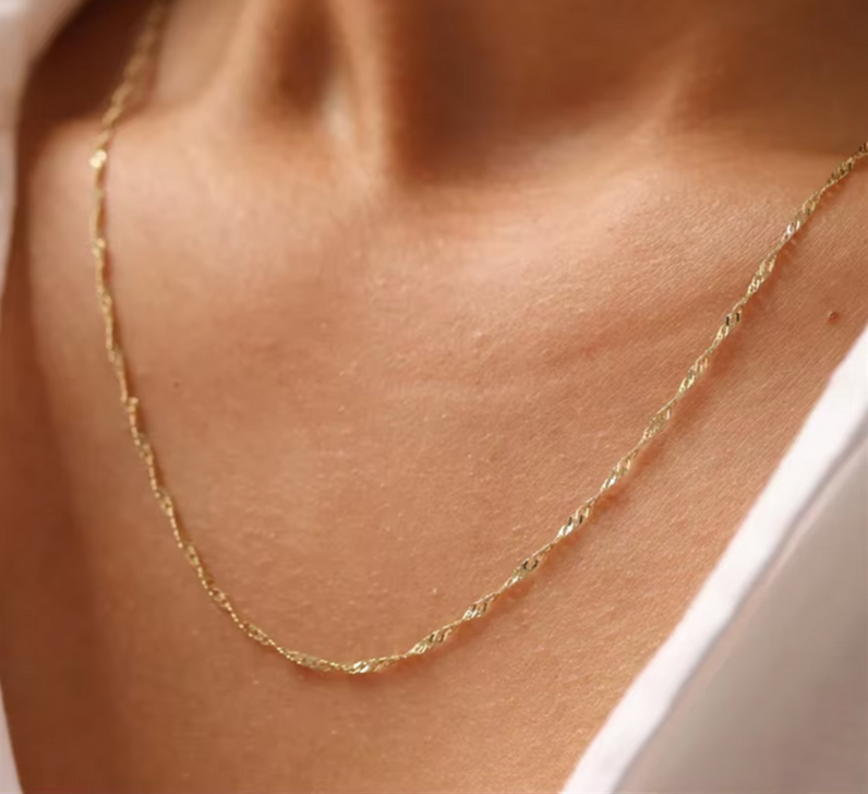 14K Gold Filled Singapore Chain Necklace Dainty Rope Chain Necklace Tarnish Resistant Jewelry Boho Necklace for Women