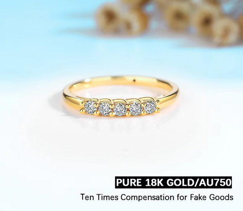 Dazzle Dime® 18K Gold Moissanite Row Ring | Certified High Jewelry for Women