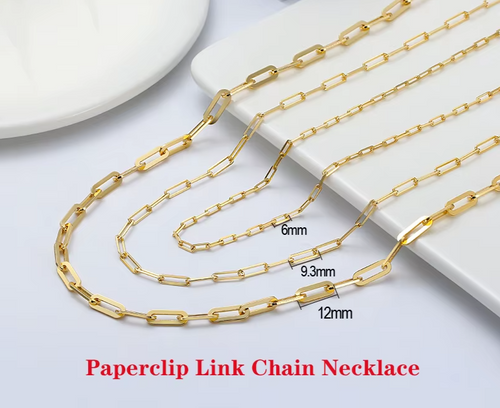 Dazzle Dime® 14K Gold Plated 925 Sterling Silver Paperclip Chain Necklace – 3.6mm/5mm/7mm | Unisex Link Necklace for Women & Men