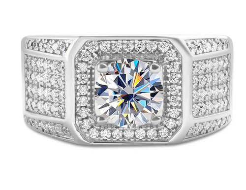 1CT Moissanite Ring for Men – 6.5mm D Color Stone | 925 Sterling Silver with 18K Platinum Plating | GRA Certified Hip-Hop Wedding Band