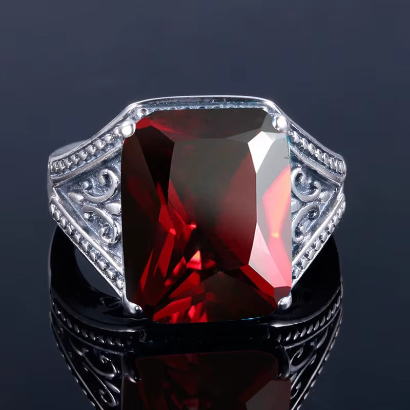 Dazzle Dime® 925 Sterling Silver Garnet Ring | Vintage Byzantine Men's Jewelry