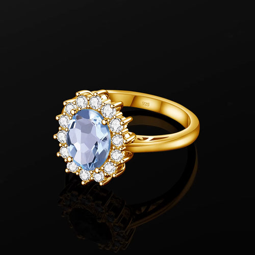 Dazzle Dime® Oval Cut 8x10mm Aquamarine Ring | 18K Gold-Plated Sterling Silver | Elegant Birthstone & Wedding Jewelry