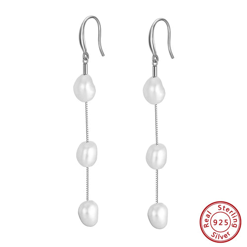 Handmade 925 Sterling Silver Dangle Earrings with Irregular Natural Baroque Pearls | Elegant Drop Jewelry for Women