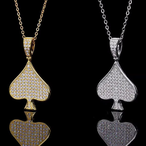 Hot Selling Hip-Hop Rock Men’s Necklace – 925 Sterling Silver with Moissanite Poker Spade Pendant