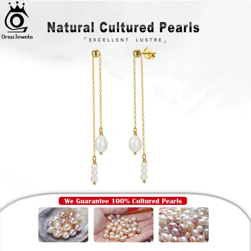 14K Gold-Plated Long Pearl Tassel Earrings for Women | 925 Sterling Silver Drop Jewelry with Cultured Freshwater Pearls