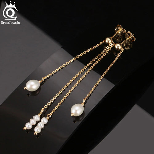 14K Gold-Plated Long Pearl Tassel Earrings for Women | 925 Sterling Silver Drop Jewelry with Cultured Freshwater Pearls