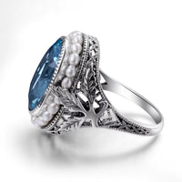 Dazzle Dime® 925 Sterling Silver Pearl & Blue Topaz Ring | Elegant Gemstone Jewelry for Women