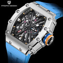 PAGANI DESIGN Men's Quartz Watches VH65 Movt Skeleton Dial 100M Waterproof Sport Rectangle Sapphire Glass