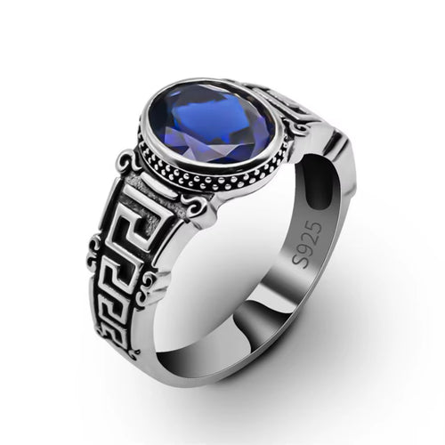 Dazzle Dime® S925 Sterling Silver Men's Ring with Blue Cubic Zirconia | Classic Wedding & Gift Jewelry