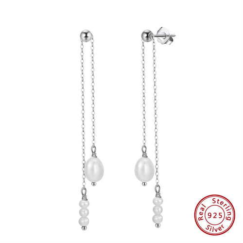 14K Gold-Plated Long Pearl Tassel Earrings for Women | 925 Sterling Silver Drop Jewelry with Cultured Freshwater Pearls