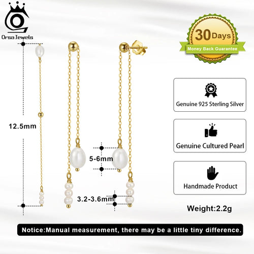 14K Gold-Plated Long Pearl Tassel Earrings for Women | 925 Sterling Silver Drop Jewelry with Cultured Freshwater Pearls