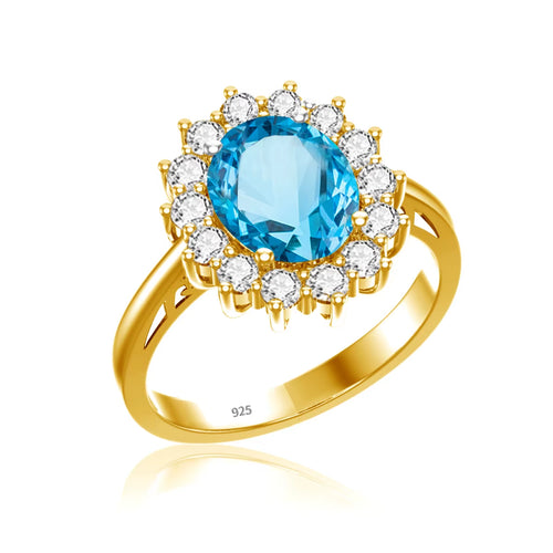 Dazzle Dime® Oval Cut 8x10mm Aquamarine Ring | 18K Gold-Plated Sterling Silver | Elegant Birthstone & Wedding Jewelry