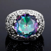 Dazzle Dime® Vintage 925 Sterling Silver Mystic Topaz Ring for Men | Unique Colorful Gemstone Jewelry