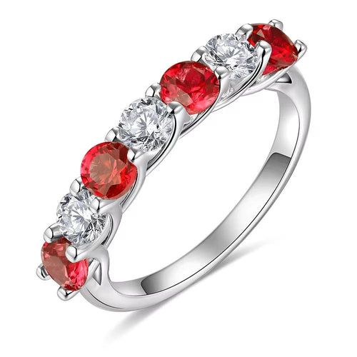 Dazzle Dime® Gemstone Moissanite Eternity Band with Birthstone Accents in 925 Sterling Silver