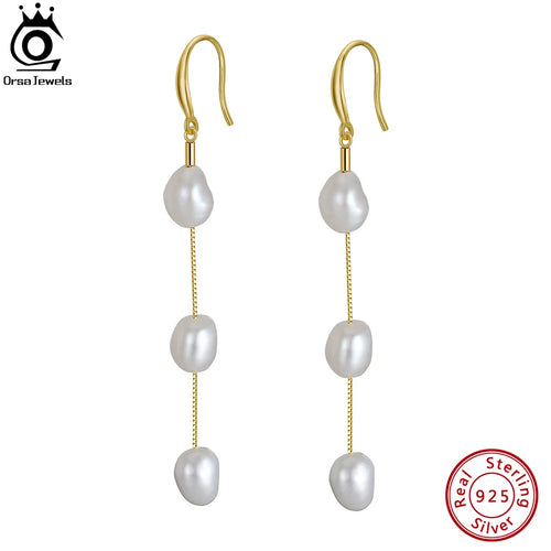 Handmade 925 Sterling Silver Dangle Earrings with Irregular Natural Baroque Pearls | Elegant Drop Jewelry for Women