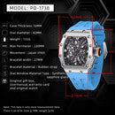 PAGANI DESIGN Men's Quartz Watches VH65 Movt Skeleton Dial 100M Waterproof Sport Rectangle Sapphire Glass