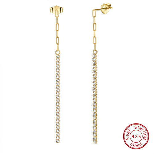 925 Silver Minimalism Dangle Long Chains Earrings for Women Vintage Cubic Zircon Drop Earings Jewelry Gifts SE111