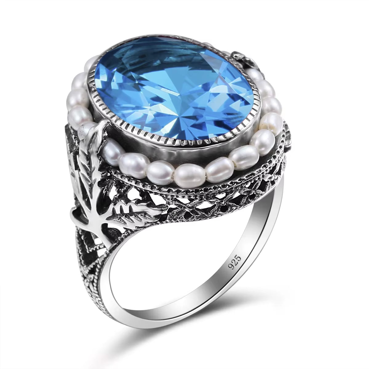 Dazzle Dime® 925 Sterling Silver Pearl & Blue Topaz Ring | Elegant Gemstone Jewelry for Women