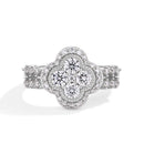 Four-Leaf Moissanite Engagement Ring – 925 Sterling Silver with 18K White Gold Plating | 0.87ct D/VVS1