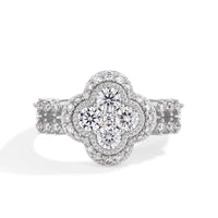 Four-Leaf Moissanite Engagement Ring – 925 Sterling Silver with 18K White Gold Plating | 0.87ct D/VVS1