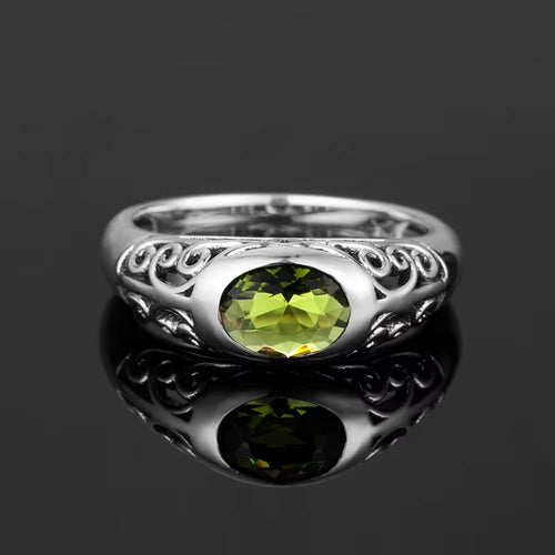 Dazzle Dime® Retro 925 Sterling Silver Peridot Ring for Women | VVS Clarity Oval Gemstone Jewelry