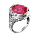 Dazzle Dime® 925 Sterling Silver Created Ruby Ring for Women | Vintage Punk Oval Stone Jewelry