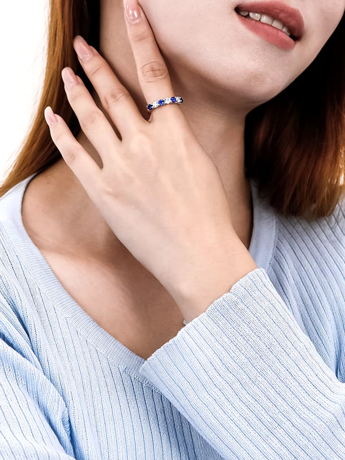 Dazzle Dime® Gemstone Moissanite Eternity Band with Birthstone Accents in 925 Sterling Silver