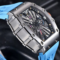 PAGANI DESIGN Men's Quartz Watches VH65 Movt Skeleton Dial 100M Waterproof Sport Rectangle Sapphire Glass