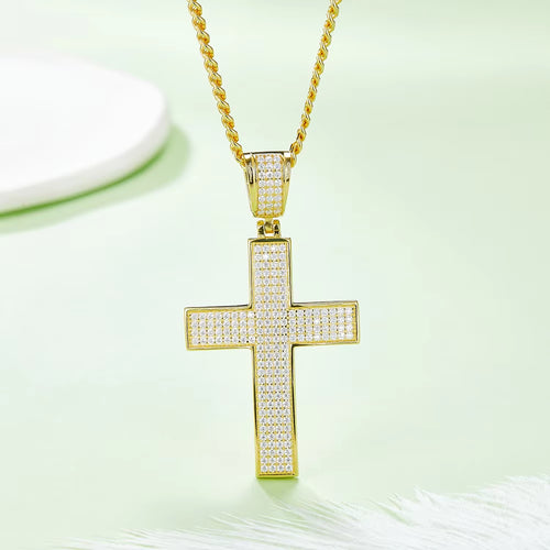 Dazzle Dime Hip Hop Style Classic Luxury Moissanite Cross Pendant Hallmarked 925 Sterling Silver 18K Gold Plated