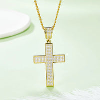 Hip-Hop Style Luxury Full Moissanite Cross Pendant for Men – 18K Gold-Plated 925 Sterling Silver